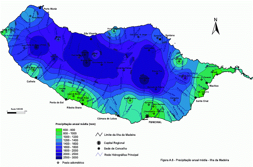 Yearly rainfall on Madeira