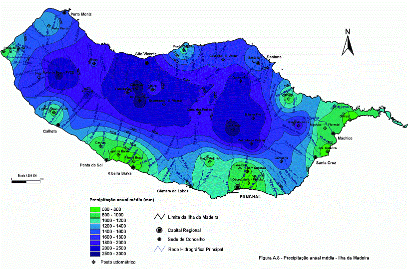 Jährlicher Regenfall auf Madeira