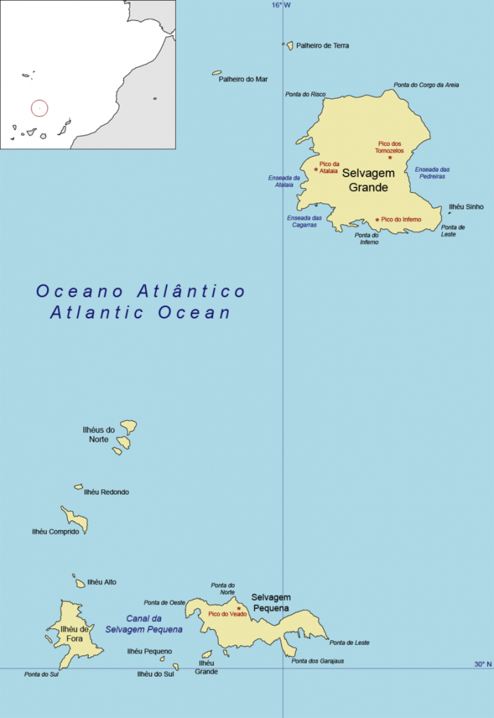 Selvagens kaart Madeira Portugal