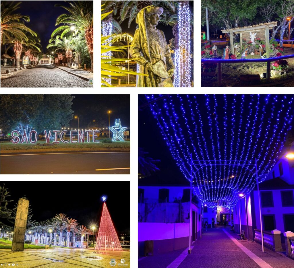 Festive lights on Madeira Island in Sao Vicente and on Porto Santo