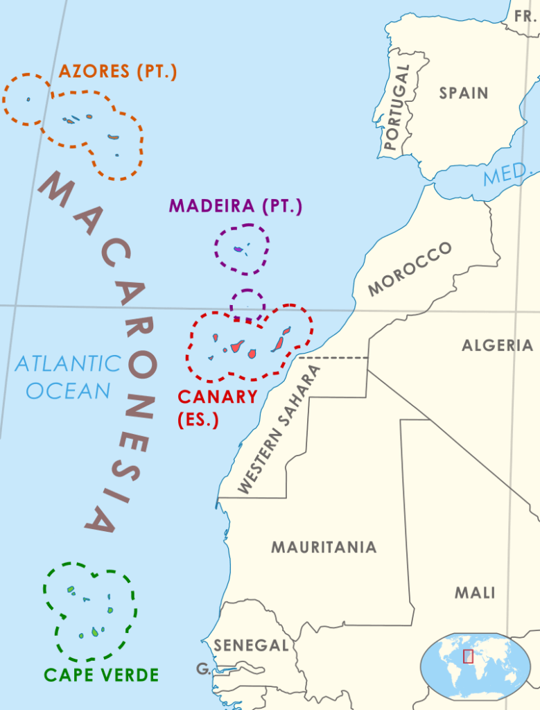 Macronesia Map - the four archipelagos of the Valconmac program